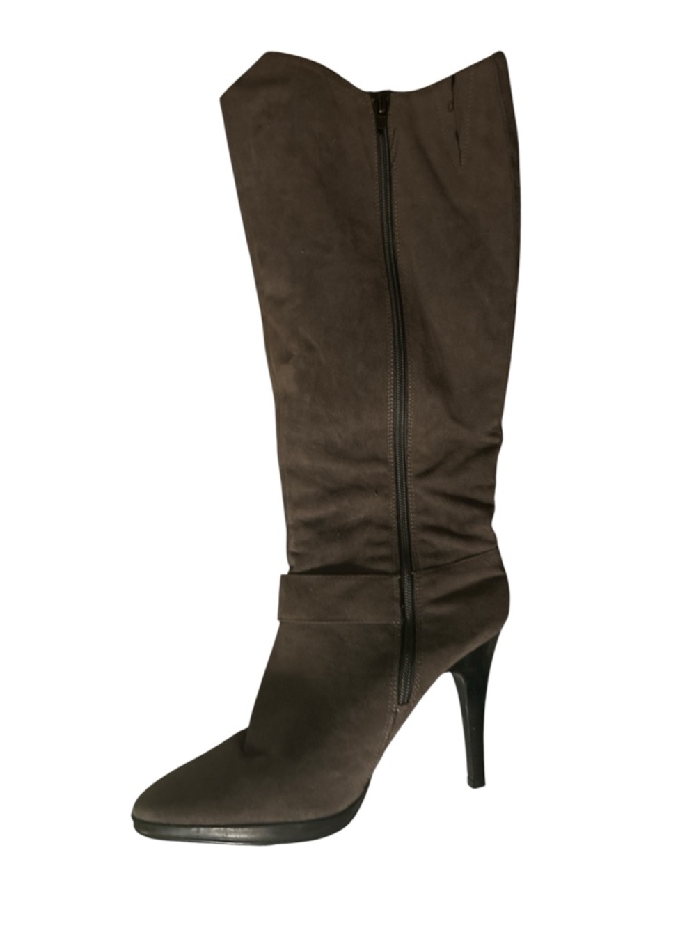 Classic Women's Brown Suede High Heel Knee Boot with Side Zip